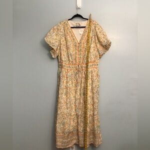 Chic Floral Midi Dress in Cream and Orange